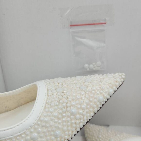 Steve Madden Bri-P White Lace Pearl Slingback Dress Pump Women's 9 With Box - Picture 7 of 12